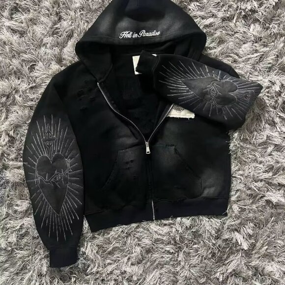 Black Mens Zip up Hoodie - Picture 3 of 4